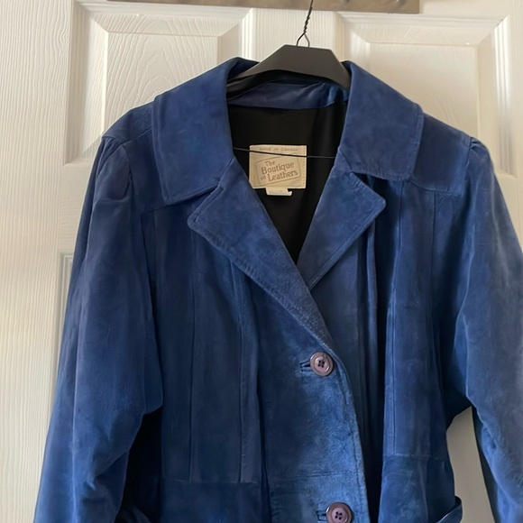 VINTAGE boutique of Leathers blue suede duster coat jacket - Picture 3 of 12